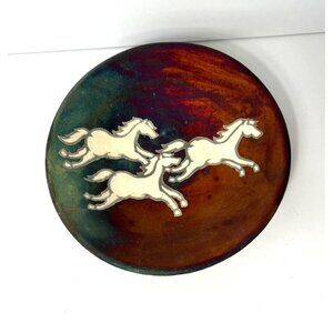 Jeremy Diller Signed Raku Art Pottery Running Horses Round Plate 9.75" NWT